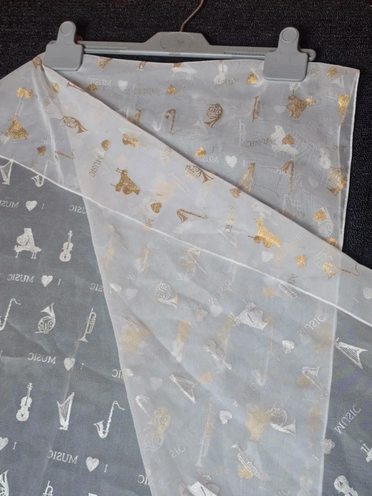 Music print white, gold & silver shawl scarf