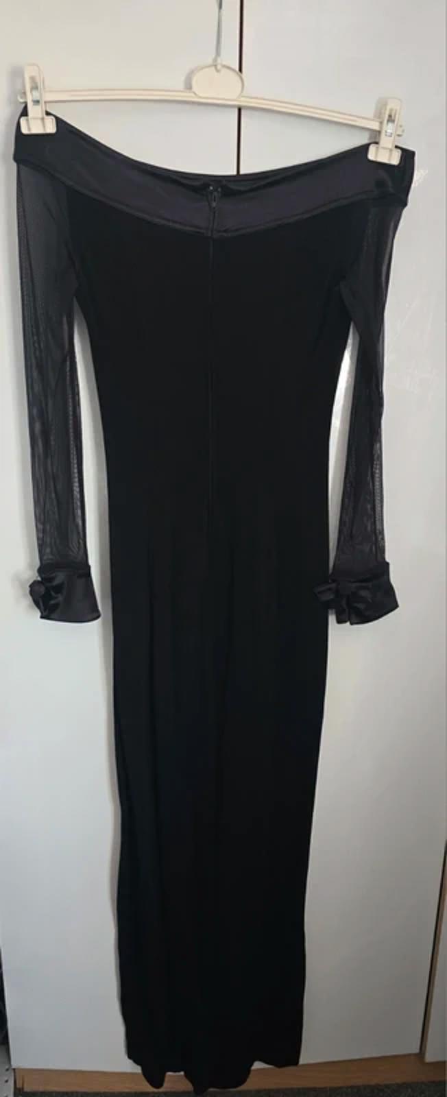 Tadaski Vintage 80s Black Off-Shoulder Maxi Dress – Sheer Sleeves Designer