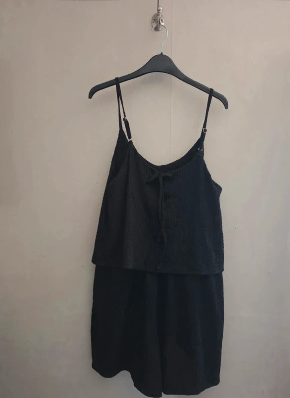 Nutmeg Black Layered Textured Cami Playsuit Size 12
