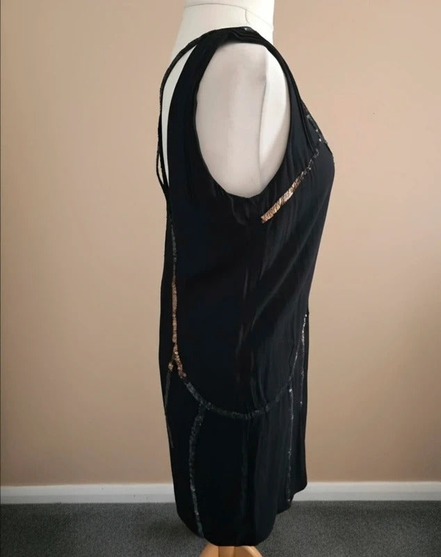 Y2K Vintage Diesel Black Bronze Sequin A-Line Party Dress Size M
