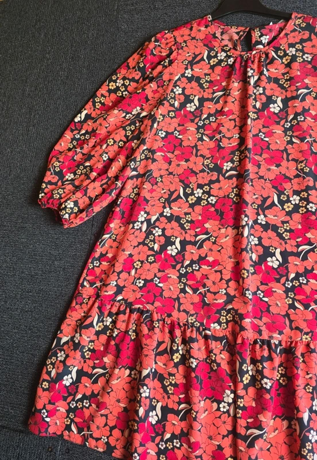 George Floral Midi Dress Red & Black UK Size 12 Floaty Everyday Wear