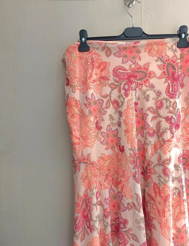 Marks & Spencer Coral Paisley Patterned Flared Midi Skirt Size 16