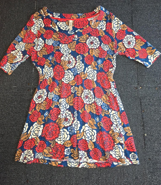 Weird Fish Floral Tunic Top Navy Red White UK Size  14 ¾ Sleeve Cotton Modal