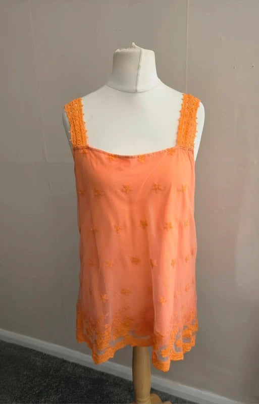 Shein Curve Orange Netted Lace Camisole Vest Top Size 2XL (Fits Size 16-18)