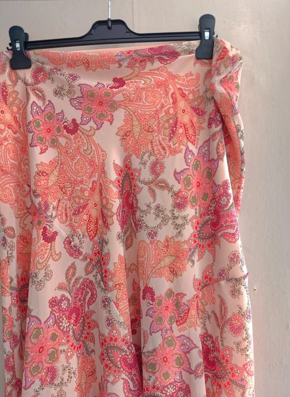 Marks & Spencer Coral Paisley Patterned Flared Midi Skirt Size 16