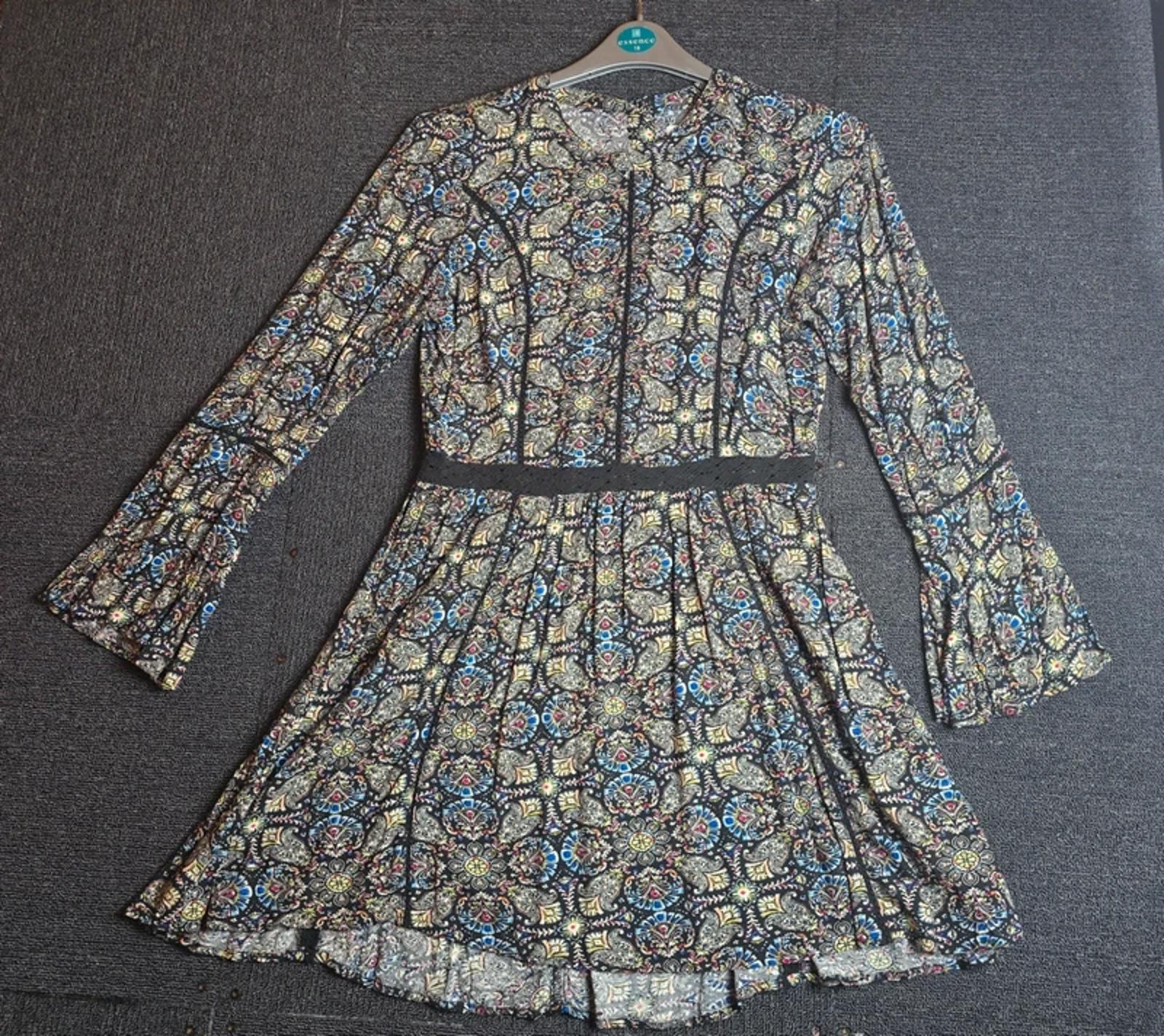 Brave Soul Patterned Dress Black Multicolour Size 12 Knee Length Casual Wear