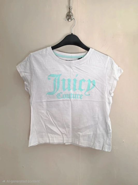 Juicy Couture Girls White & Mint Green Logo Print Short Sleeve T-Shirt Age 10-11 Years