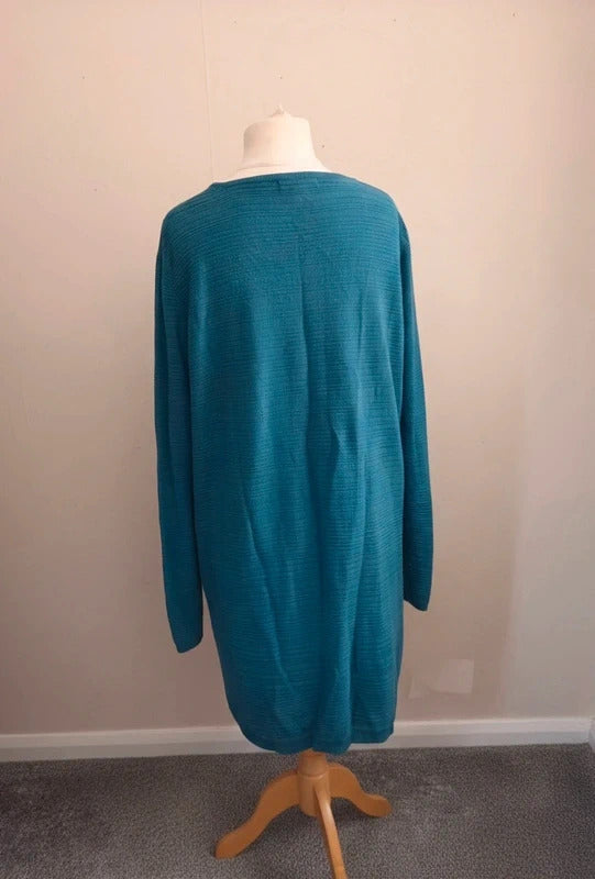 Bonmarche Teal Green Shoulder-Button Knitted Jumper Dress Size 22