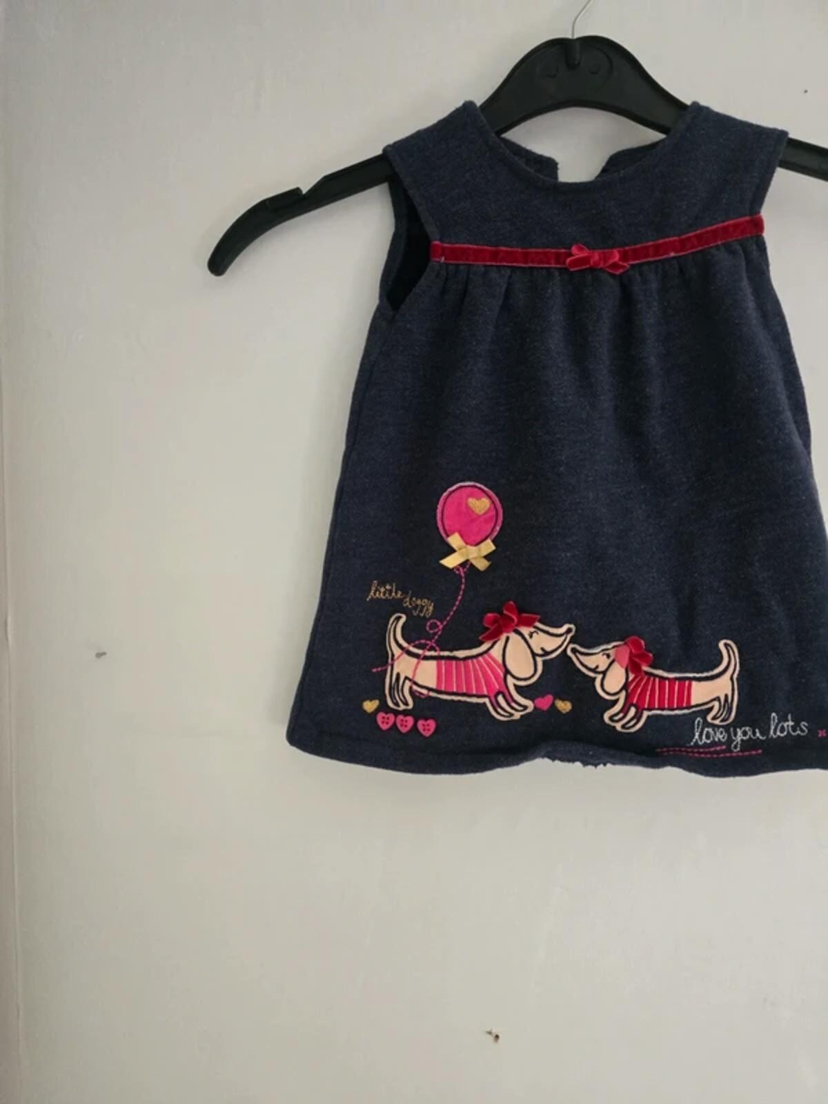 George Baby Girls Navy Blue Dog Print Dress 3-6 Months