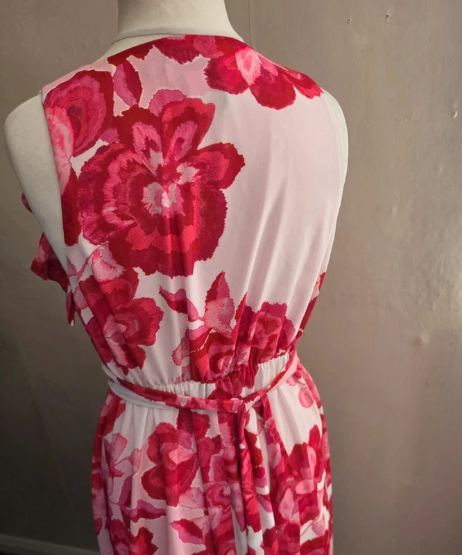 Boohoo W Collection Pink Floral Belted V-Neck Flared Maxi Dress Size 10