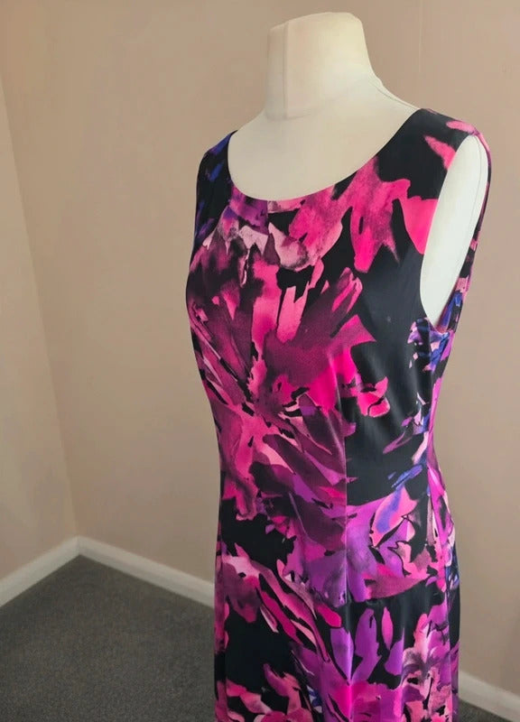 Connected Apparel Pink, Purple & Black Abstract Floral Sleeveless Dress Size 12