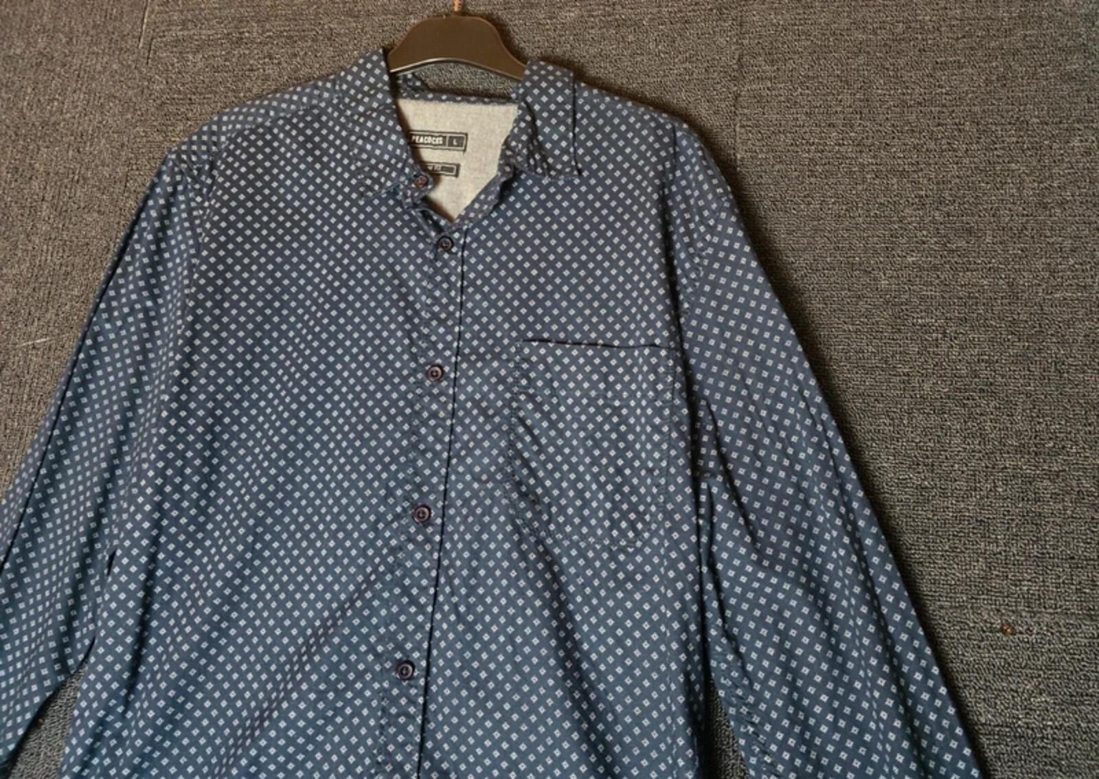 Peacocks mens navy patterned long sleeved slim fit shirt size Large