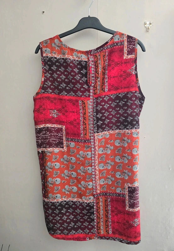 Boohoo Red & Orange Floral Sleeveless Relaxed Shift Mini Dress Size 8