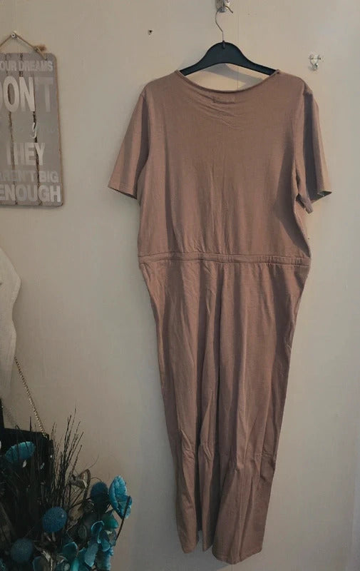 Brave Soul Dark Beige Short Sleeved Flared Utility Jumpsuit M Size 12 NWT