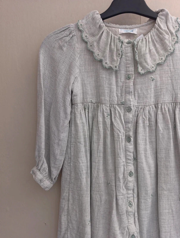 Primark Girls Light Sage Green Frilled Collar Floral Dress Age 6-7 Years