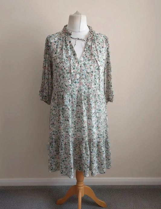Matalan Multicoloured Floral Frill-Collar Knee-Length Smock Dress Size 10