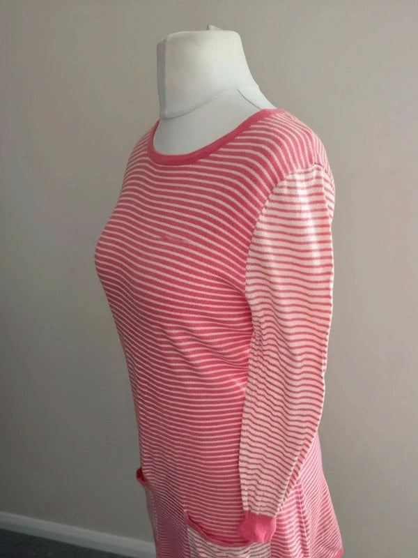 Braintree Women's Pink & White Striped Long-Sleeved Jumper Dress  M Size 10-12