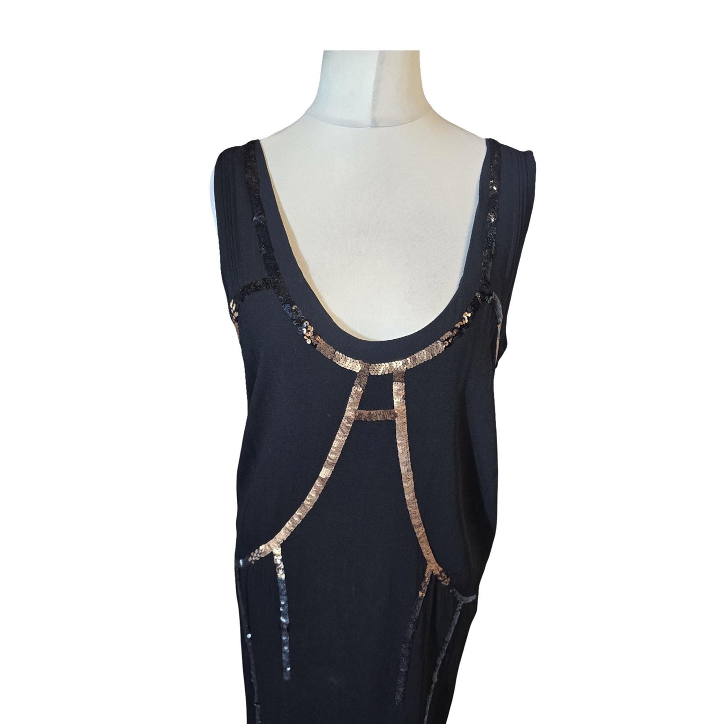 Y2K Diesel Black & Bronze Sequin Sleeveless Dress – Size M – 2000s