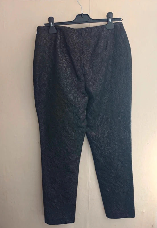 M&S Autograph Black Jacquard Slim Leg Trousers – UK Size 10 – Smart Workwear