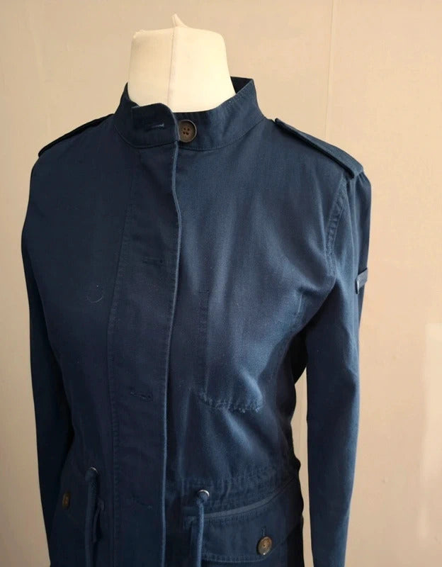 Joules Women's Navy Blue Cotton & Linen Lightweight Drawstring Jacket Size 8