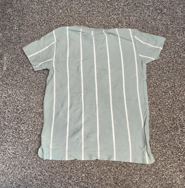 Next Baby Boys Mint Sage Green & White Vertical Striped "Cool Dude" T-Shirt Age 18-24 Months