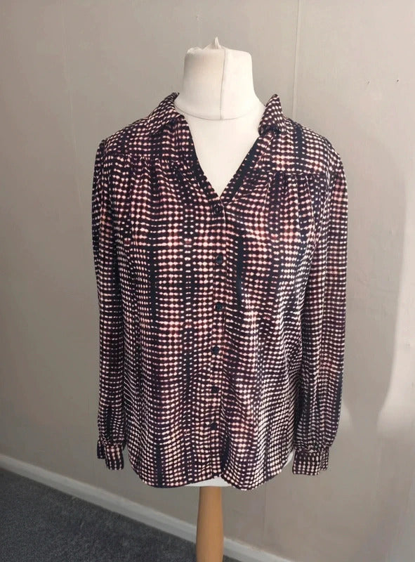 Per Una Black, Burgundy & White Oversized Patterned Blouse Size 10