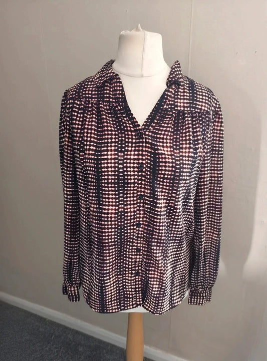 Per Una Black, Burgundy & White Oversized Patterned Blouse Size 10