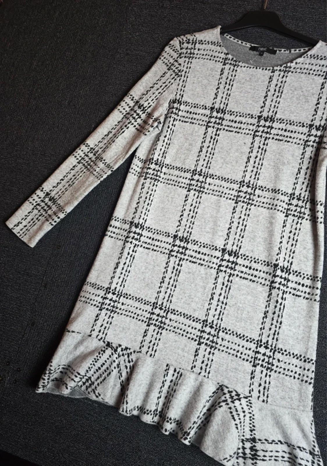 Next Dress Grey Black Check Size 12 Knee Length Work