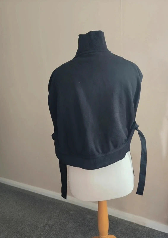 ASOS Black Cropped Quarter-Zip Sweatshirt Vest with Tie Sides XL Size 16-18