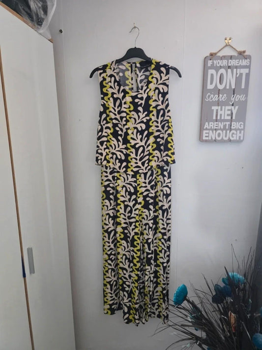 Phase Eight Green, Cream & Black Patterned Sleeveless Jumpsuit Size 14