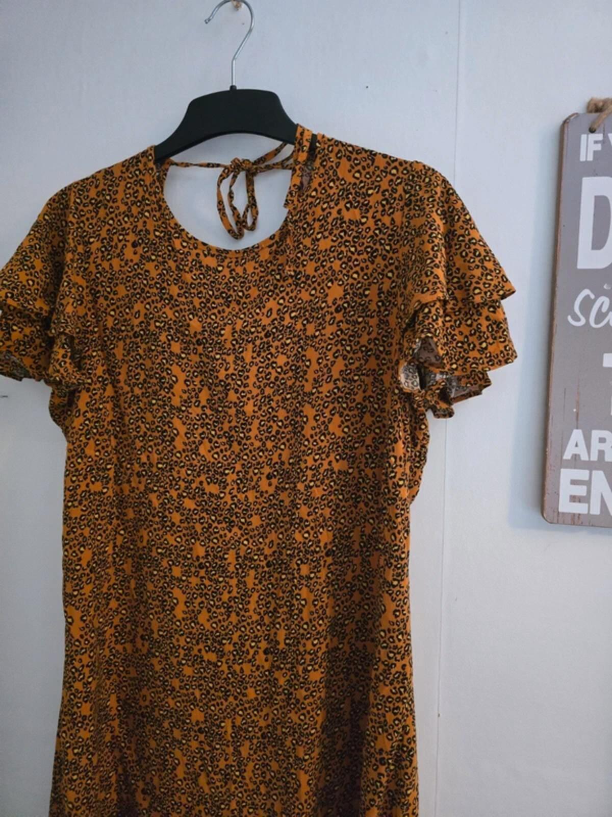Matalan Orange Animal Print Frill-Sleeve Casual Dress Size 16