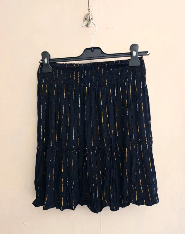 Matalan Black & Gold Glitter Stripe Flared Shirred Mini Skirt Size 8