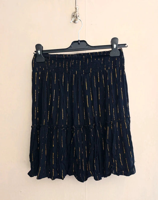 Matalan Black & Gold Glitter Stripe Flared Shirred Mini Skirt Size 8