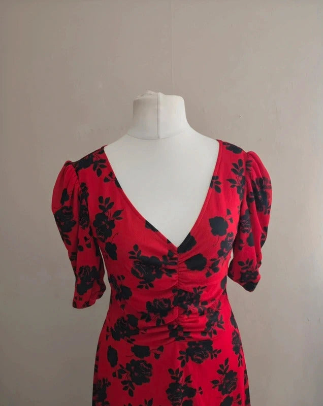 Collusion Red & Black Floral Ruched Mini Dress Size 12