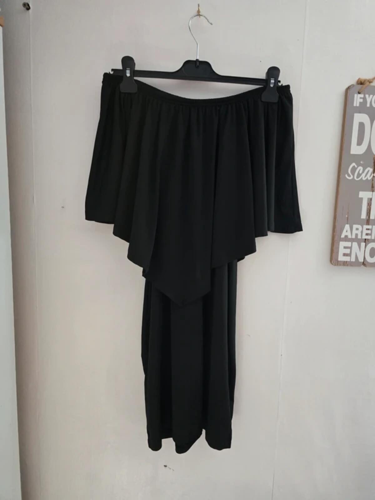 Black Off-The-Shoulder Frilly Bodycon Mini Dress XL Size 12-14