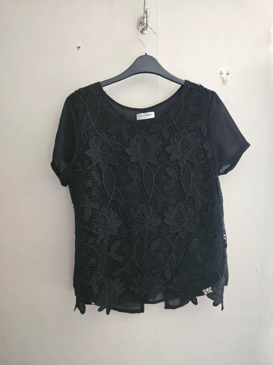 Cherry Koko Black Lace Split Back Top L Size 14-16