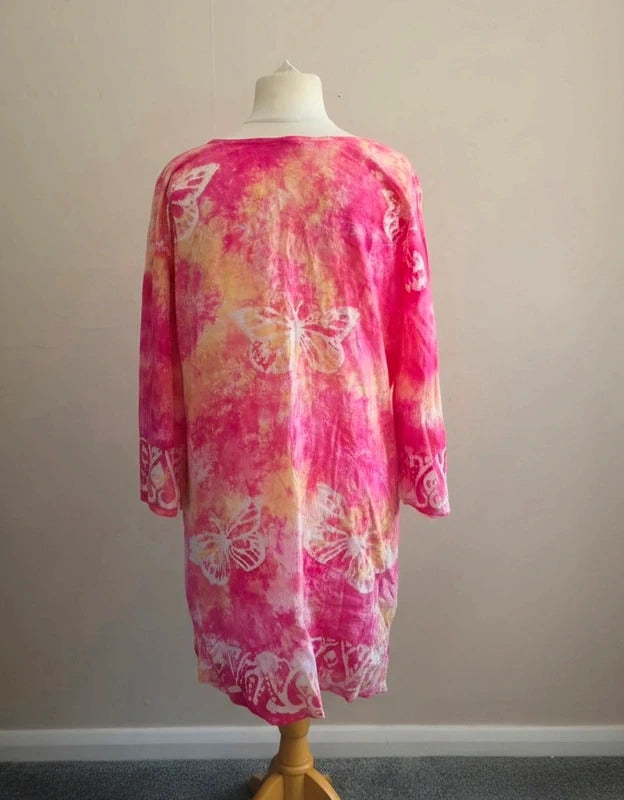 Nillah Sugar Pink & Yellow Butterfly Tie-Dye Tunic Dress Medium (Size 10-12)