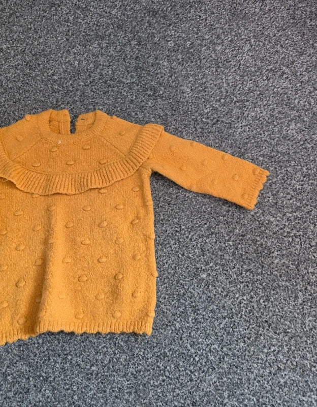 George Baby Girls Mustard Yellow Bobble Knit Frill Jumper  3-6 Months
