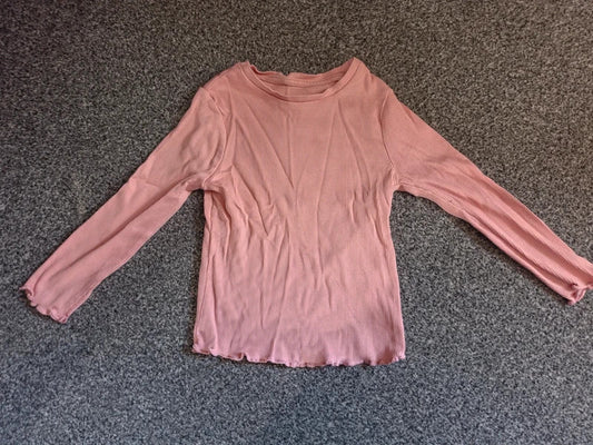 George Girls Pink Ribbed Long Sleeve Top Lettuce Hem – Age 2–3 Years