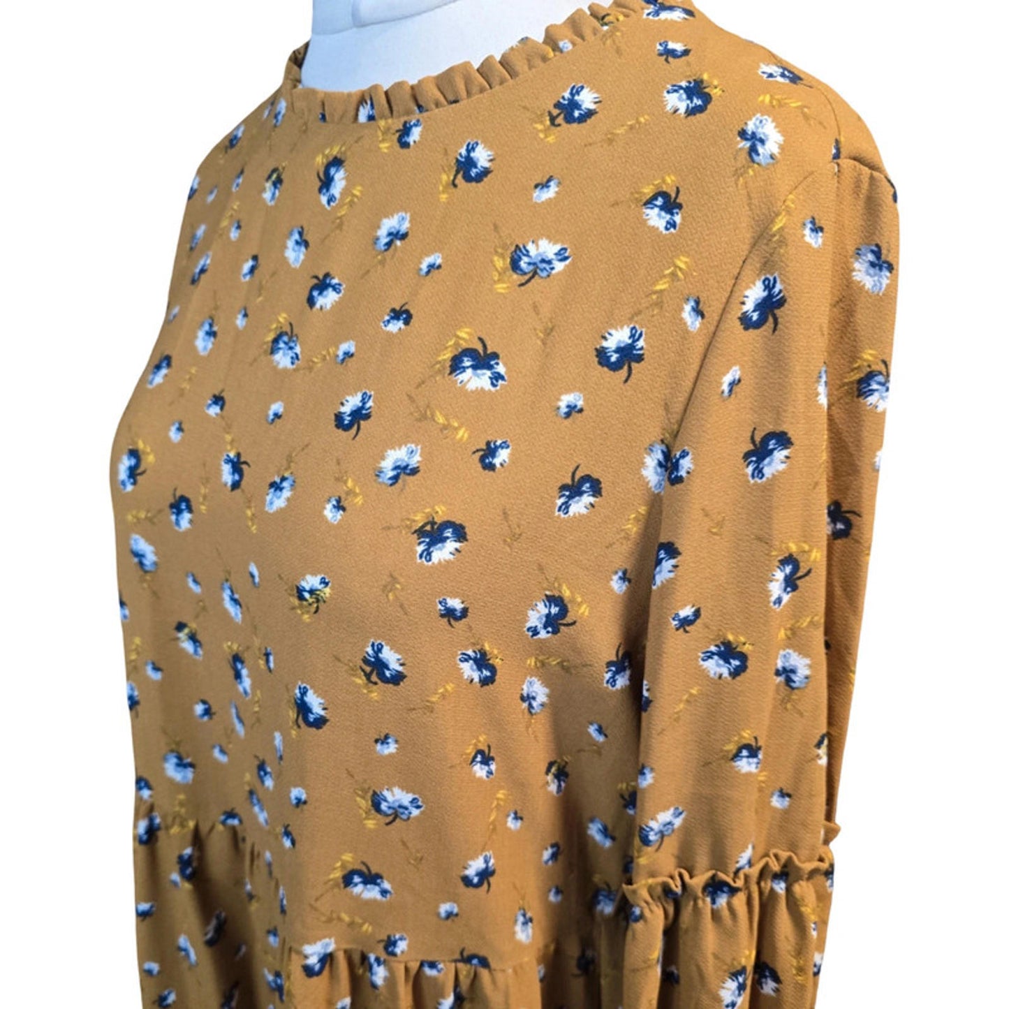 George Mustard Floral Midi Dress Size 12 Long Sleeve Floaty Style