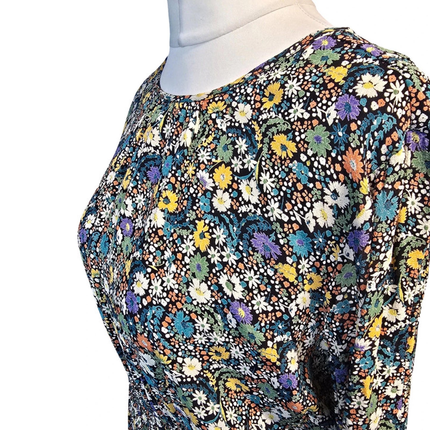 Next Floral Midi Dress Multicolour Size 10 Smocked Waist & Tie Back