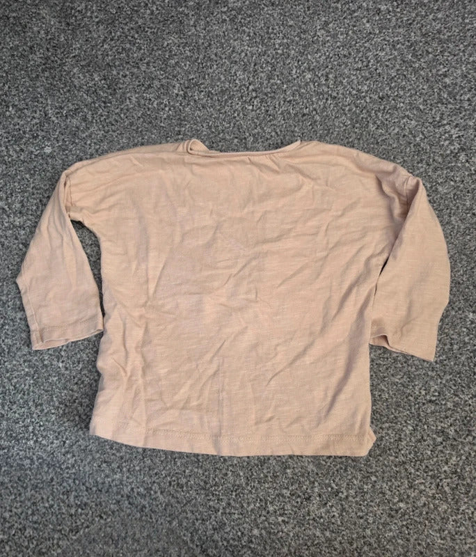 Next Baby Boys Beige Tiger Face Long Sleeve Cotton T-Shirt Age 12-18 Months