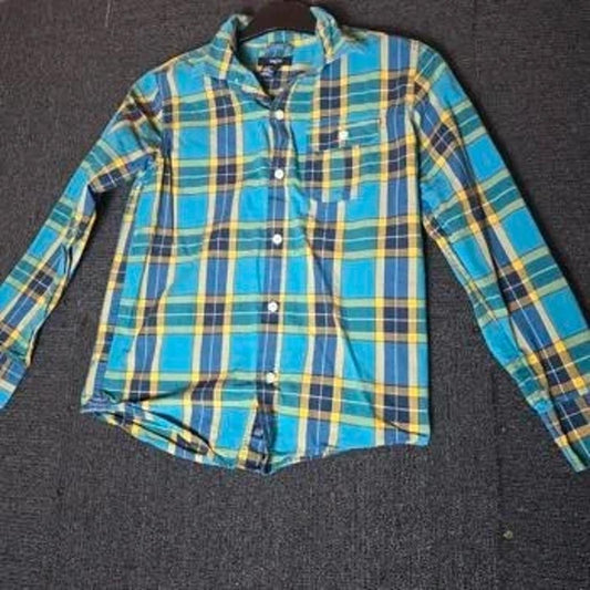 Gap Kids boys green blue & yellow checked long sleeved shirt boys 8-9years