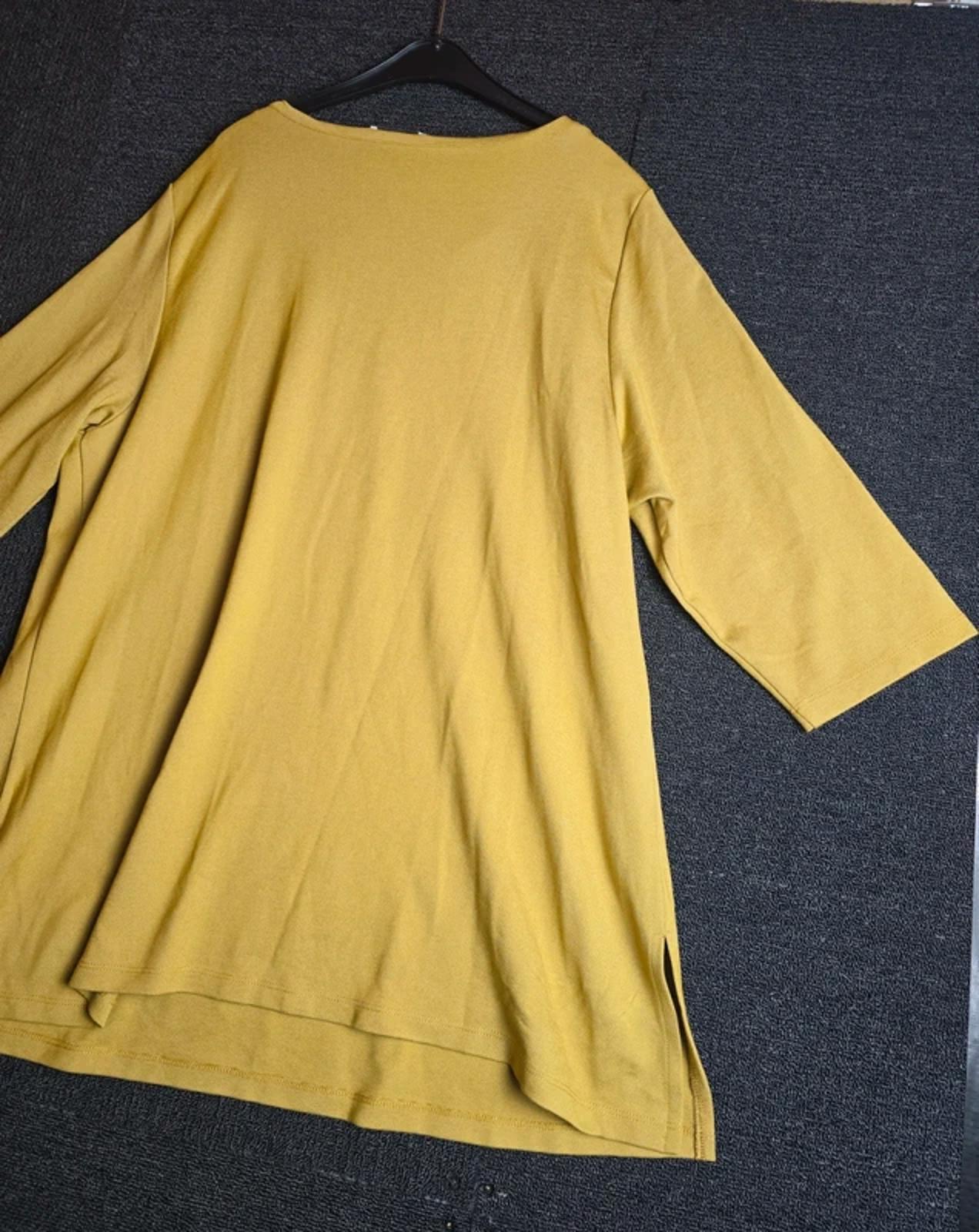 Elanza Mustard Yellow Tunic Top Size 18/20 Oversized V Neck 3/4 Sleeve