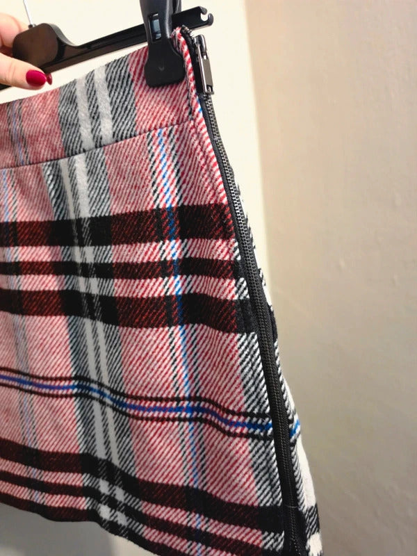 Topshop Red Black & White Tartan Checked Mini Skirt UK 10