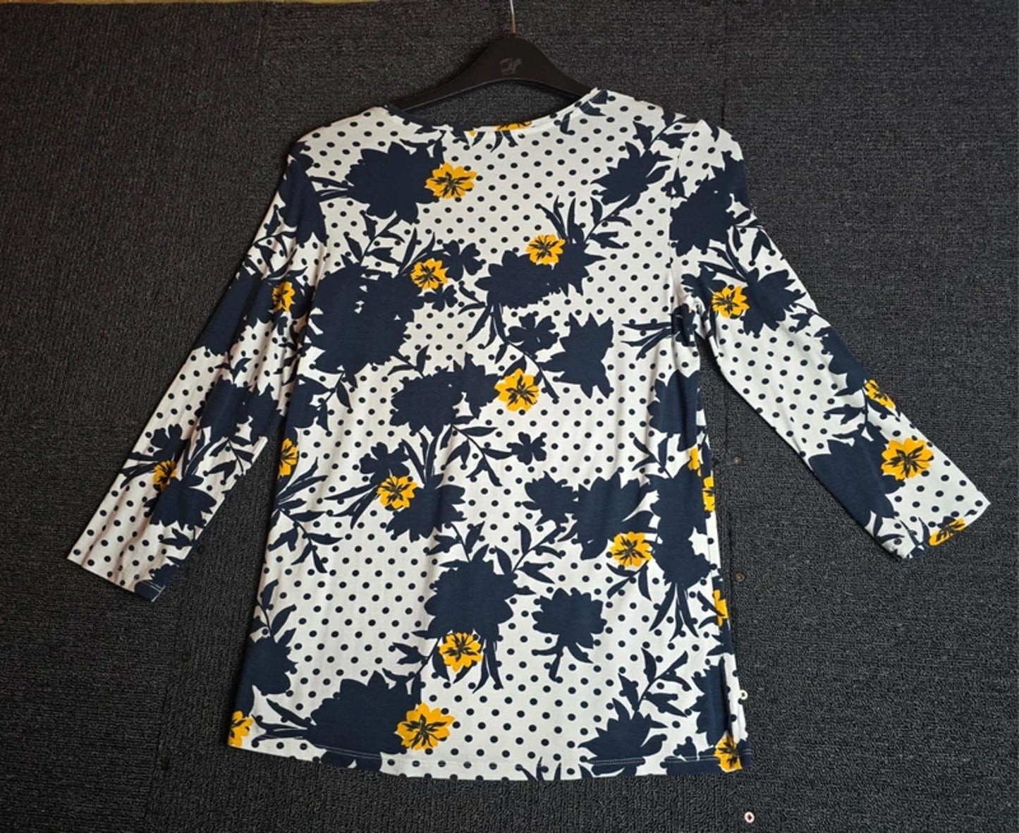 Betty Barclay Floral Polka Dot T-Shirt Navy White Yellow Size 12
