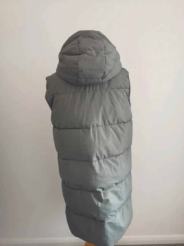 Matalan Khaki Longline Hooded Puffer Gilet Zip Up Size 16