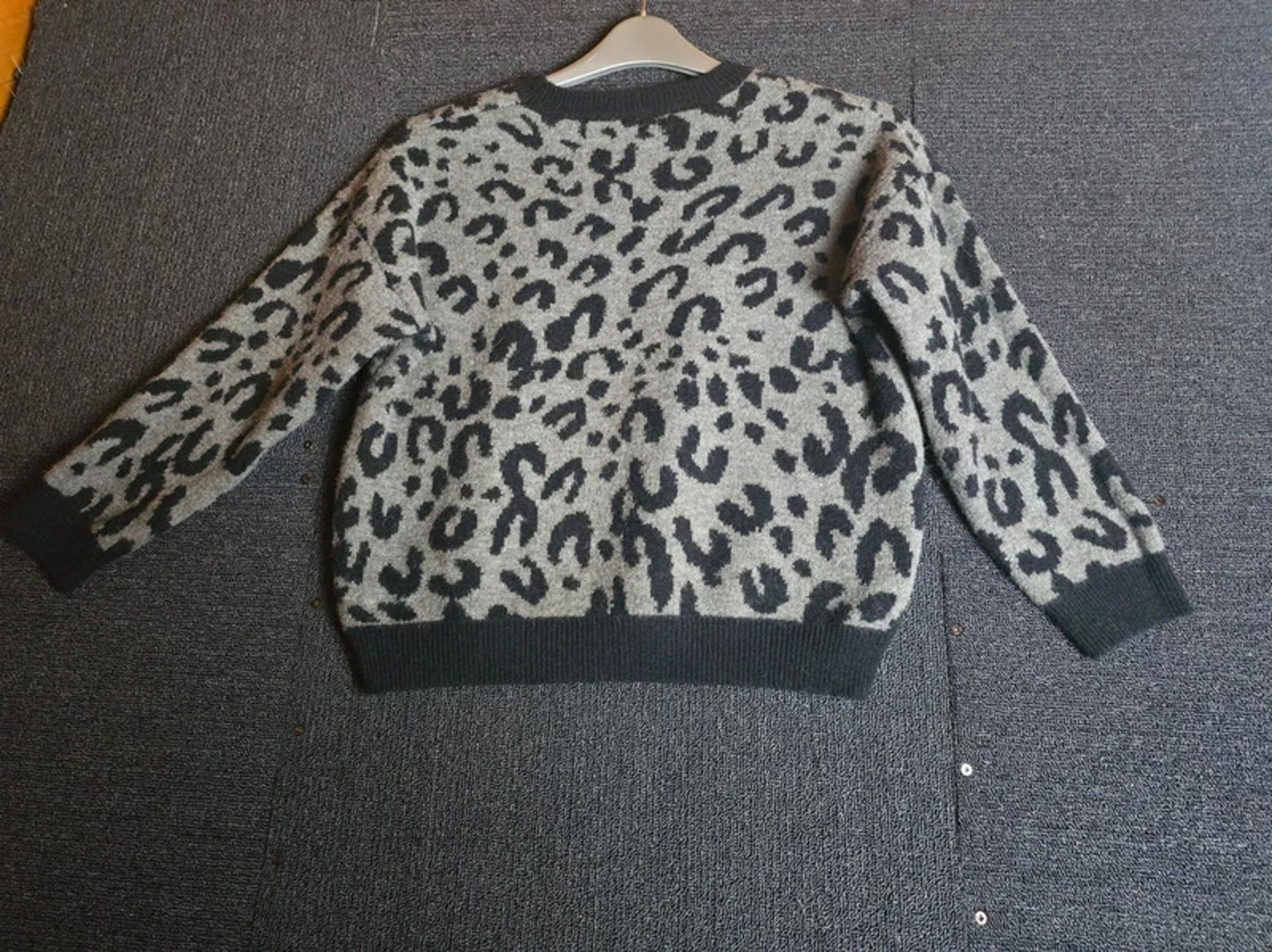 Qed London Animal Print Jumper Grey & Black Size 10/12 Statement Knit