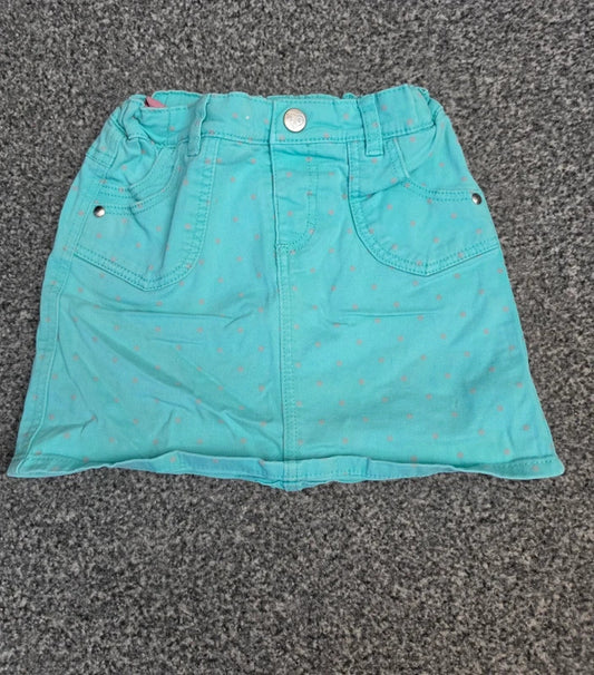 Marks & Spencer Indigo Girls Turquoise & Pink Polka Dot Denim Skirt Age 3-4 Years