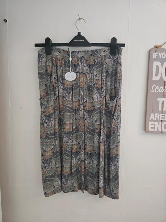 Laura Ashley Green & Grey Art Nouveau Floral Lined Midi Skirt Size 12